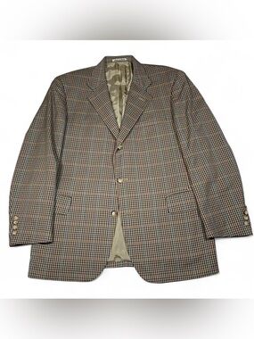 Faconnable Made In Italy Wool Brown Plaid 3 Button Blazer Men’s M/44R Sport Coat